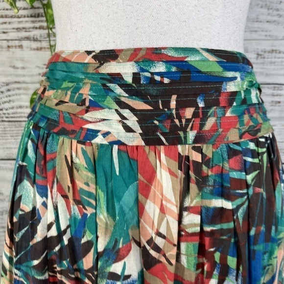 Studio West Apparel Skirt size Large Coral Green Floral Tropical Knee Hawaiian - Picture 7 of 13